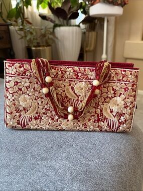 Embroidered Red & Gold Evening Clutch Bag